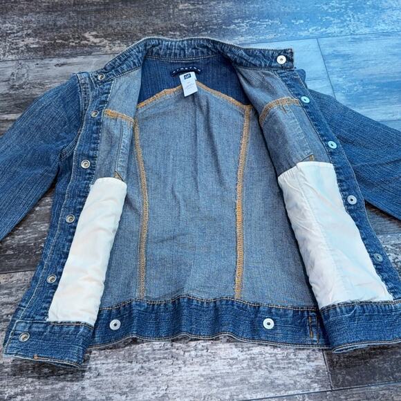 Gap Denim Jacket Womens XS Blue Jean Fitted Button Up Pockets Chore Y2K 80's - Picture 7 of 11